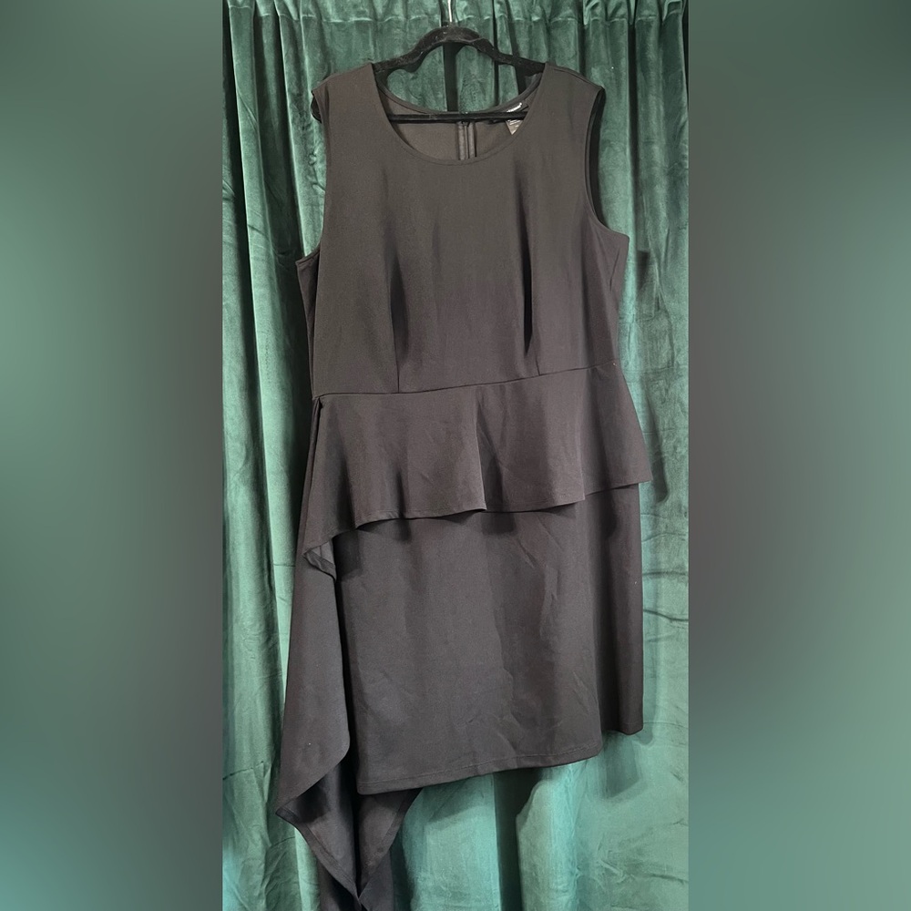 Black Asymmetrical Peplum Dress by Ashley Stewart
